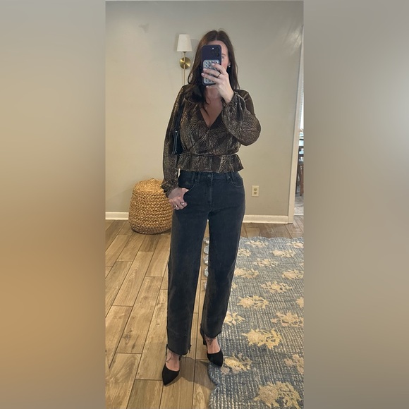 Show Me Your MuMu Metallic Brown V-Neck Blouse Anthropologie - Picture 2 of 7